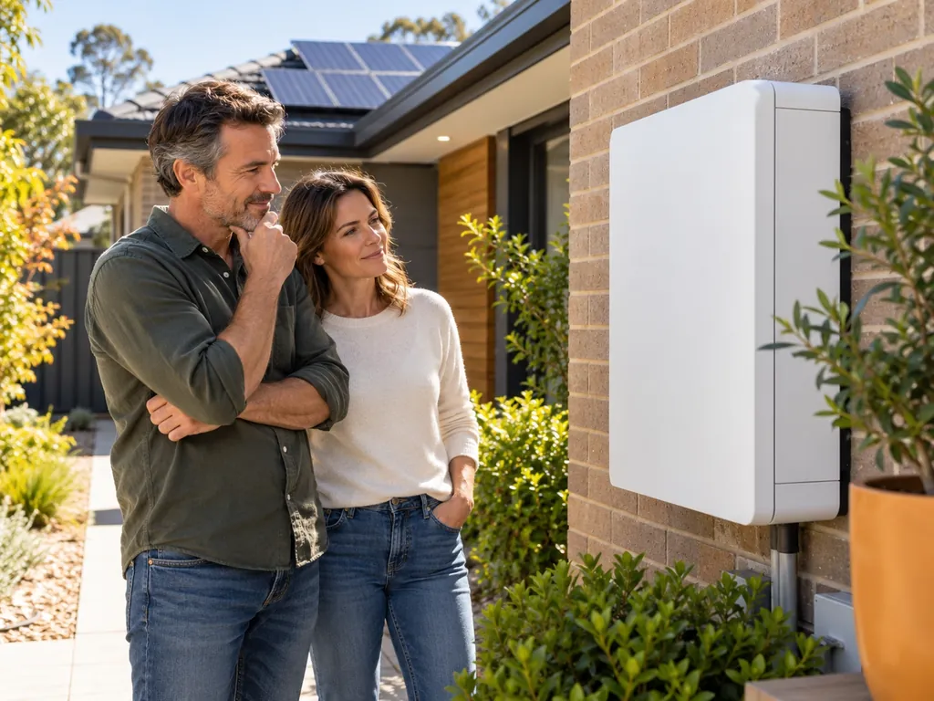 Homeowners considering a battery beside their existing solar-equipped home.