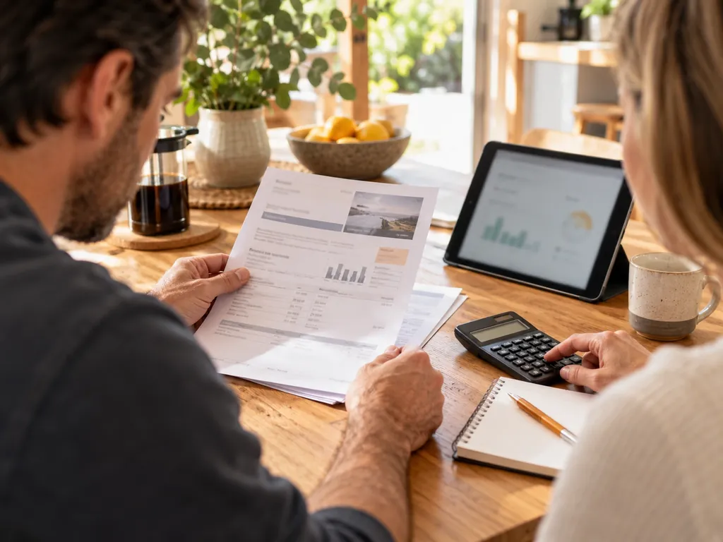 Household checking electricity bill figures.